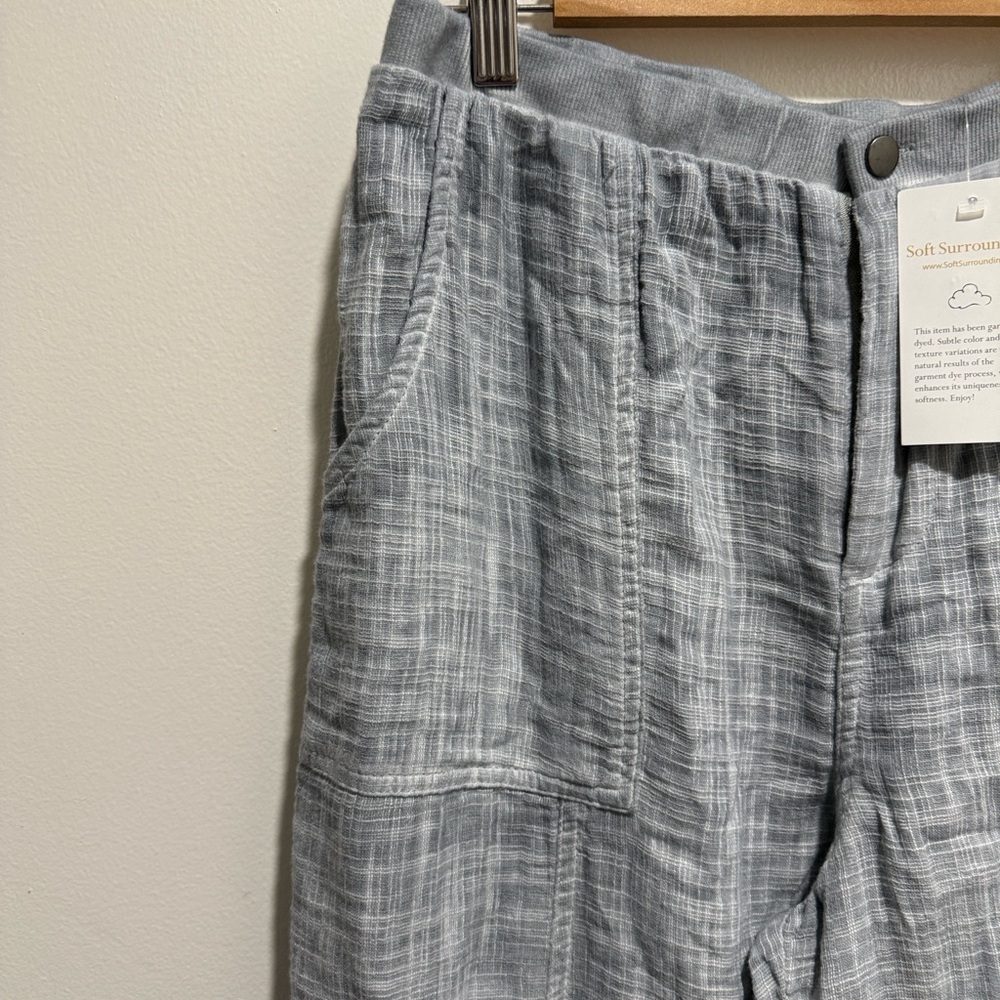 Soft Surroundings Raliegh Gauze Gray Blue Ruffle Pants Womens size Large 14/16 - Picture 5 of 7